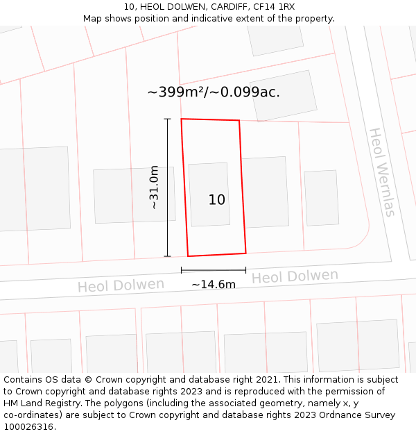 10, HEOL DOLWEN, CARDIFF, CF14 1RX: Plot and title map