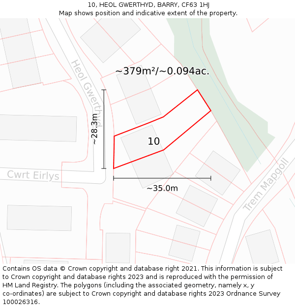 10, HEOL GWERTHYD, BARRY, CF63 1HJ: Plot and title map