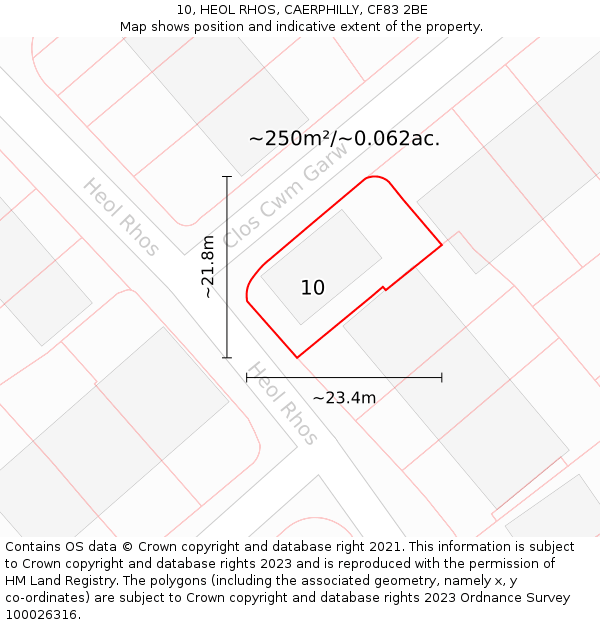 10, HEOL RHOS, CAERPHILLY, CF83 2BE: Plot and title map