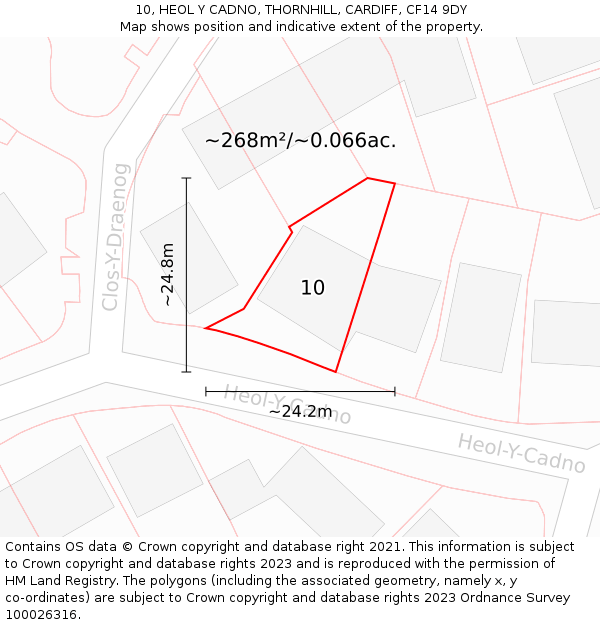 10, HEOL Y CADNO, THORNHILL, CARDIFF, CF14 9DY: Plot and title map