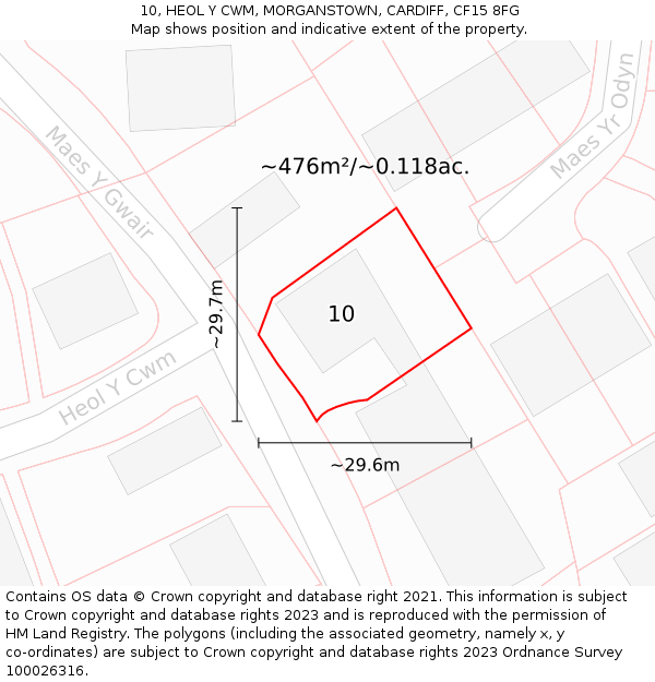 10, HEOL Y CWM, MORGANSTOWN, CARDIFF, CF15 8FG: Plot and title map