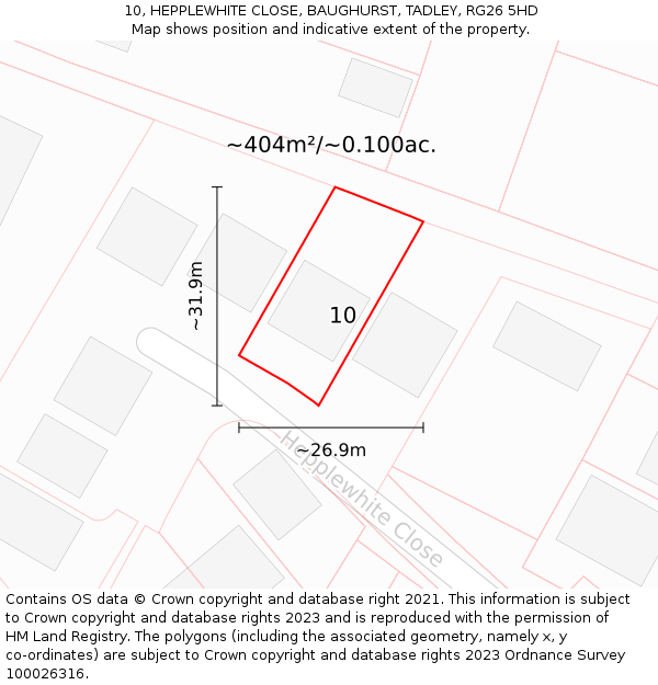 10, HEPPLEWHITE CLOSE, BAUGHURST, TADLEY, RG26 5HD: Plot and title map