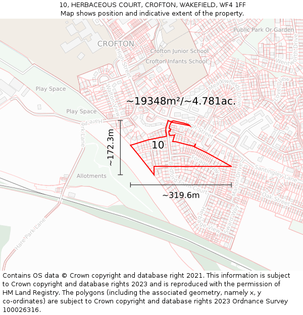 10, HERBACEOUS COURT, CROFTON, WAKEFIELD, WF4 1FF: Plot and title map