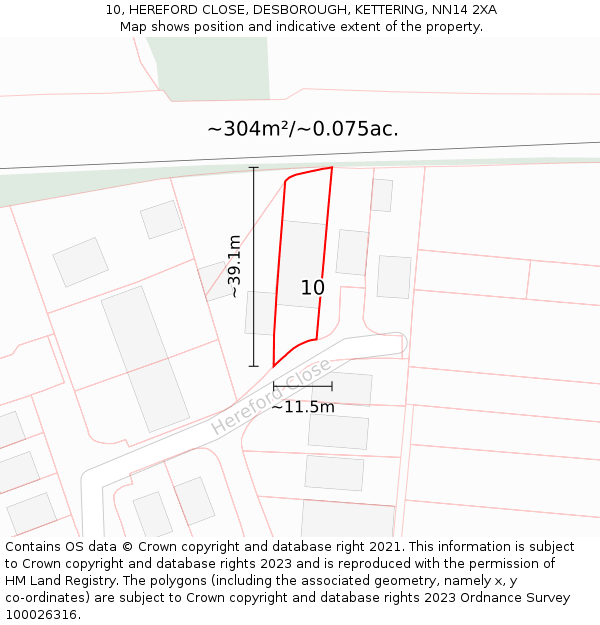 10, HEREFORD CLOSE, DESBOROUGH, KETTERING, NN14 2XA: Plot and title map