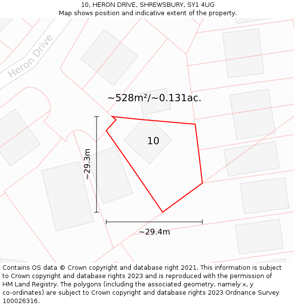 10, HERON DRIVE, SHREWSBURY, SY1 4UG: Plot and title map