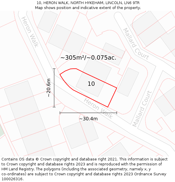 10, HERON WALK, NORTH HYKEHAM, LINCOLN, LN6 9TR: Plot and title map