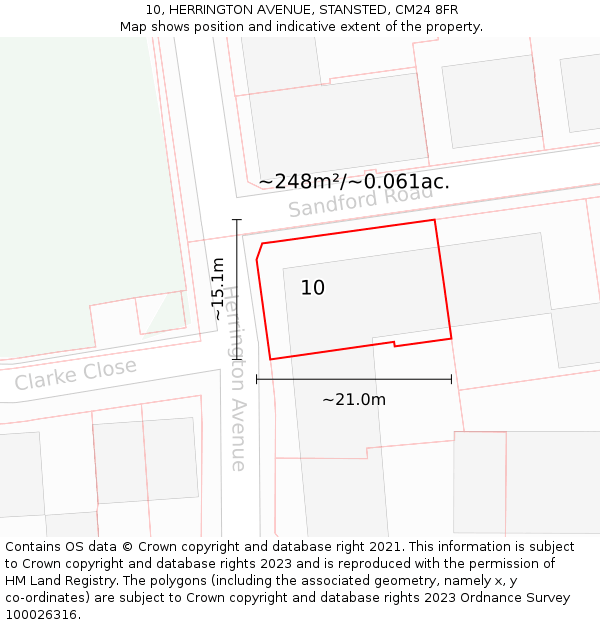 10, HERRINGTON AVENUE, STANSTED, CM24 8FR: Plot and title map