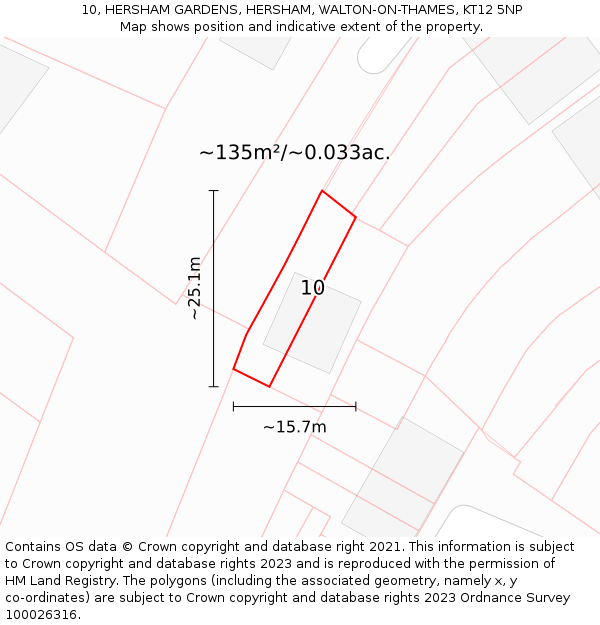 10, HERSHAM GARDENS, HERSHAM, WALTON-ON-THAMES, KT12 5NP: Plot and title map