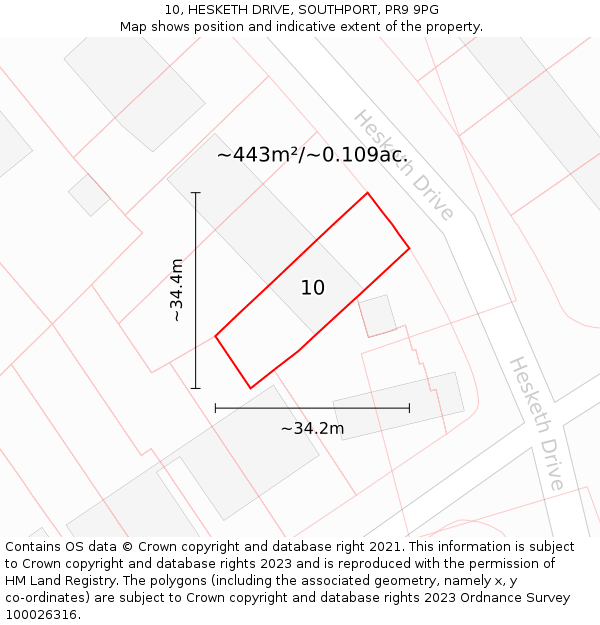 10, HESKETH DRIVE, SOUTHPORT, PR9 9PG: Plot and title map