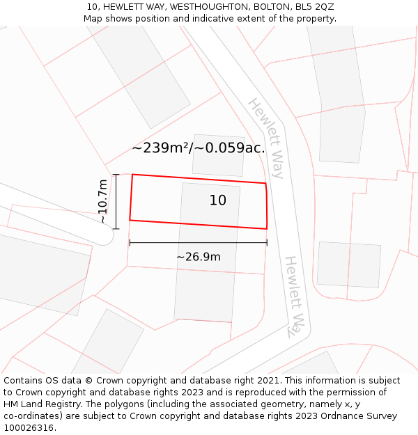 10, HEWLETT WAY, WESTHOUGHTON, BOLTON, BL5 2QZ: Plot and title map