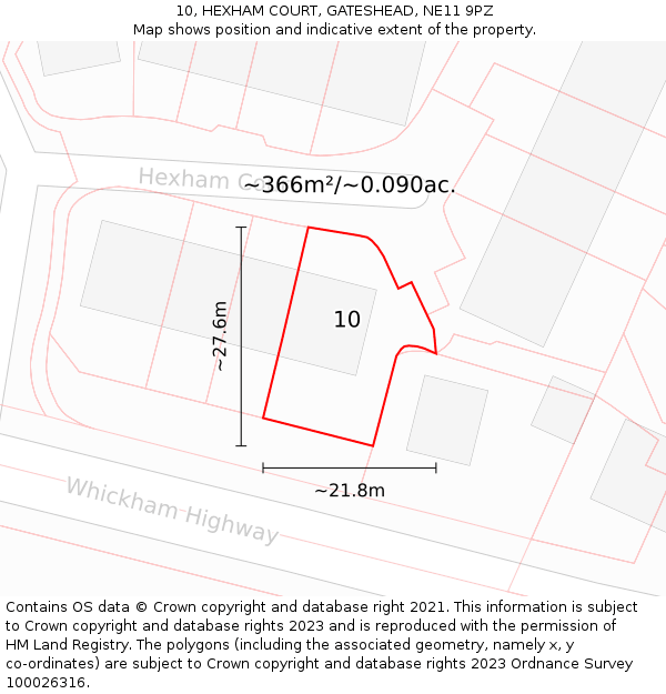 10, HEXHAM COURT, GATESHEAD, NE11 9PZ: Plot and title map