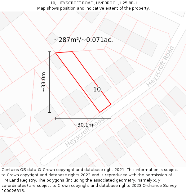 10, HEYSCROFT ROAD, LIVERPOOL, L25 8RU: Plot and title map