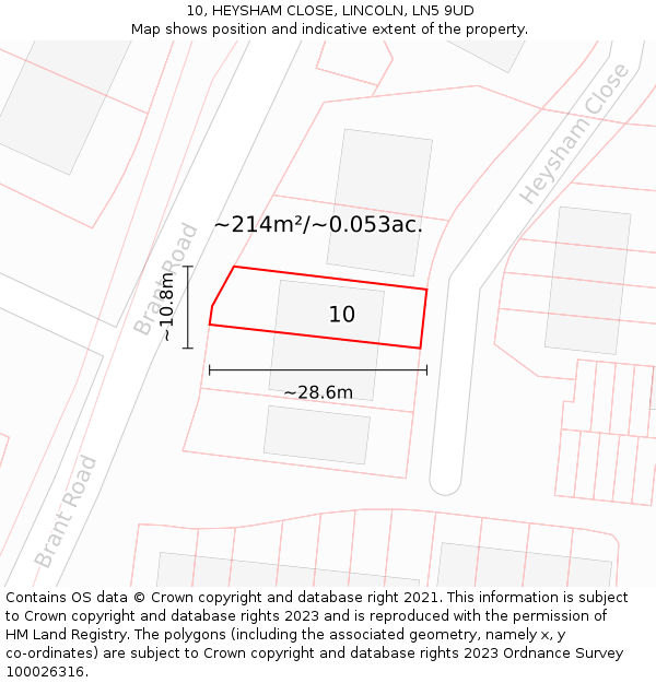 10, HEYSHAM CLOSE, LINCOLN, LN5 9UD: Plot and title map