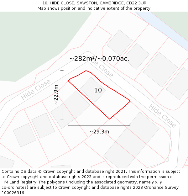 10, HIDE CLOSE, SAWSTON, CAMBRIDGE, CB22 3UR: Plot and title map