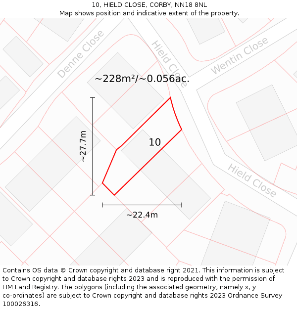 10, HIELD CLOSE, CORBY, NN18 8NL: Plot and title map