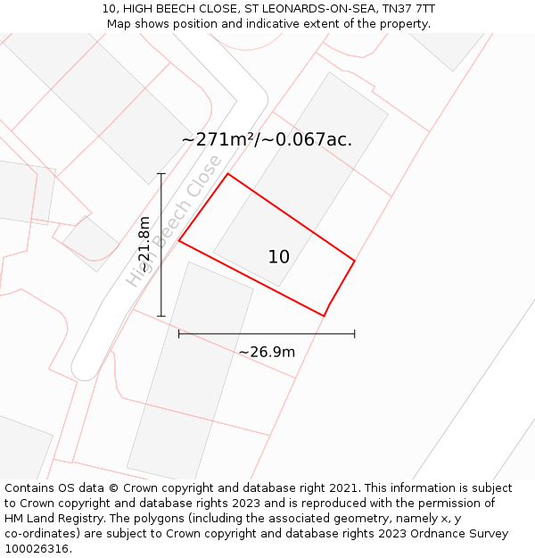 10, HIGH BEECH CLOSE, ST LEONARDS-ON-SEA, TN37 7TT: Plot and title map