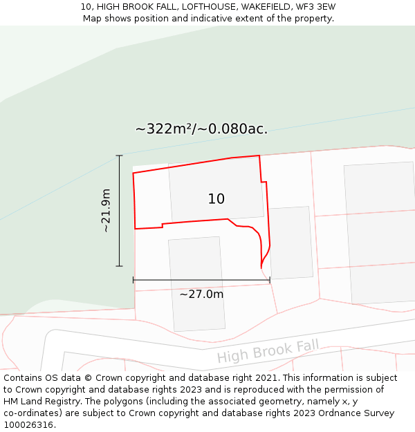 10, HIGH BROOK FALL, LOFTHOUSE, WAKEFIELD, WF3 3EW: Plot and title map