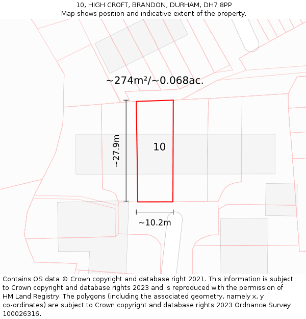 10, HIGH CROFT, BRANDON, DURHAM, DH7 8PP: Plot and title map