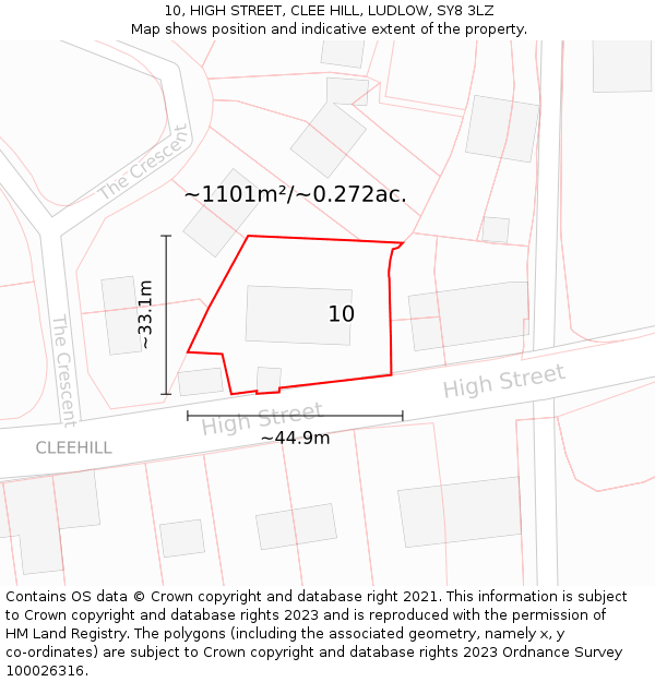 10, HIGH STREET, CLEE HILL, LUDLOW, SY8 3LZ: Plot and title map