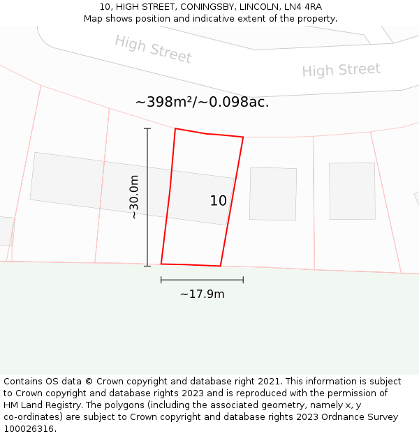 10, HIGH STREET, CONINGSBY, LINCOLN, LN4 4RA: Plot and title map