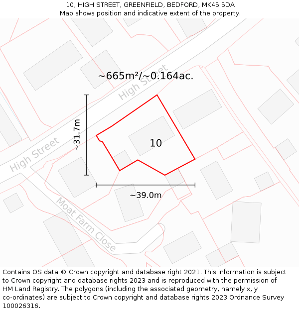 10, HIGH STREET, GREENFIELD, BEDFORD, MK45 5DA: Plot and title map