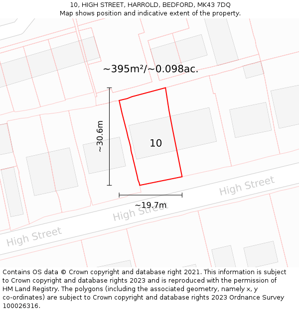 10, HIGH STREET, HARROLD, BEDFORD, MK43 7DQ: Plot and title map