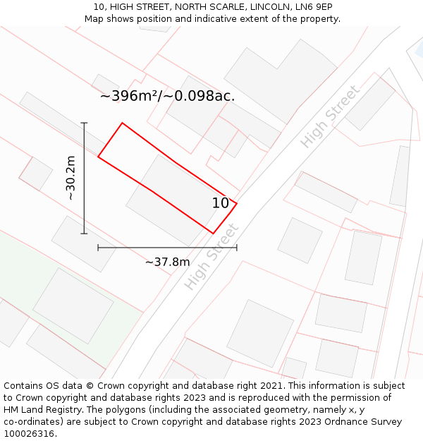 10, HIGH STREET, NORTH SCARLE, LINCOLN, LN6 9EP: Plot and title map