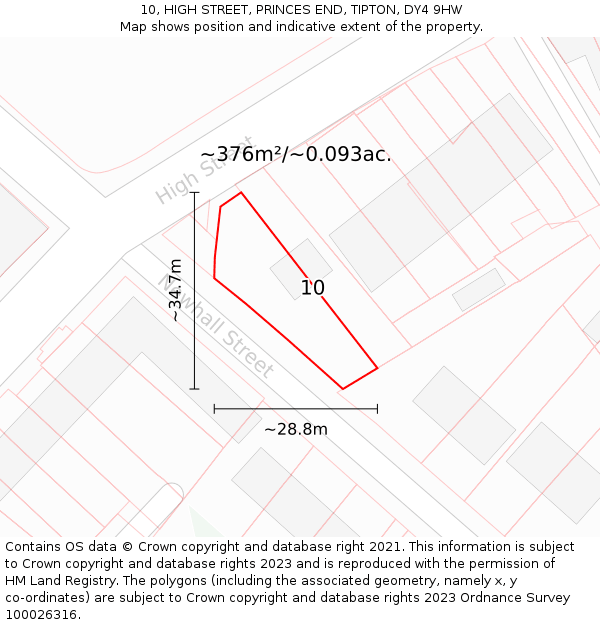 10, HIGH STREET, PRINCES END, TIPTON, DY4 9HW: Plot and title map