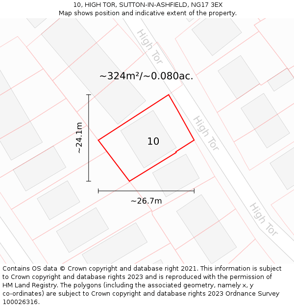 10, HIGH TOR, SUTTON-IN-ASHFIELD, NG17 3EX: Plot and title map