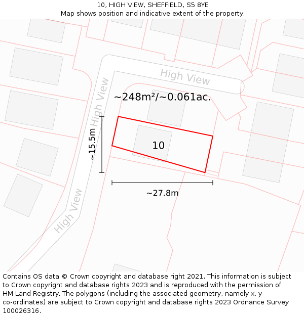 10, HIGH VIEW, SHEFFIELD, S5 8YE: Plot and title map