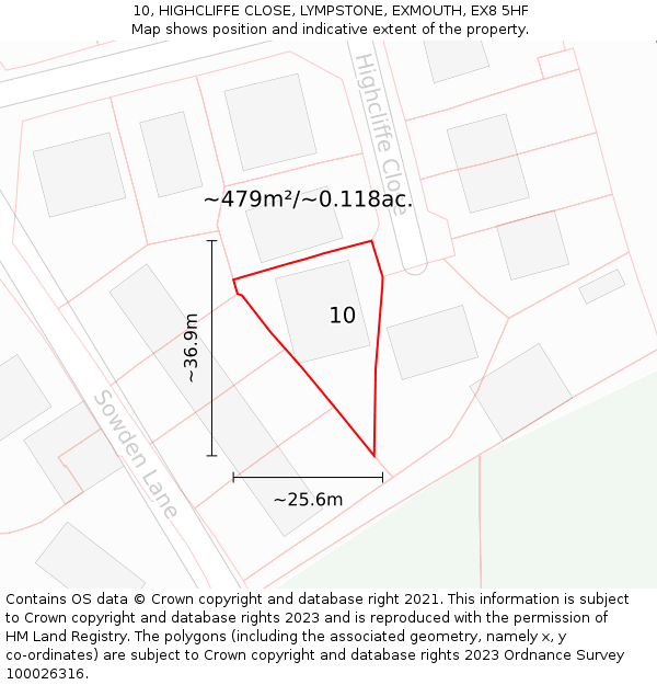 10, HIGHCLIFFE CLOSE, LYMPSTONE, EXMOUTH, EX8 5HF: Plot and title map