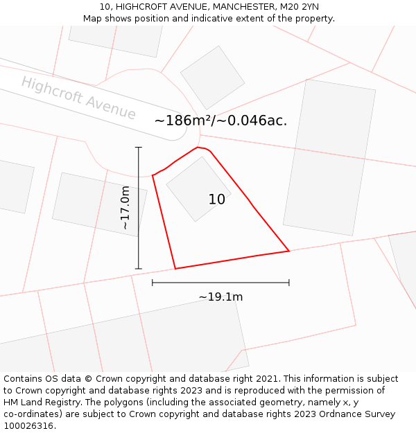 10, HIGHCROFT AVENUE, MANCHESTER, M20 2YN: Plot and title map