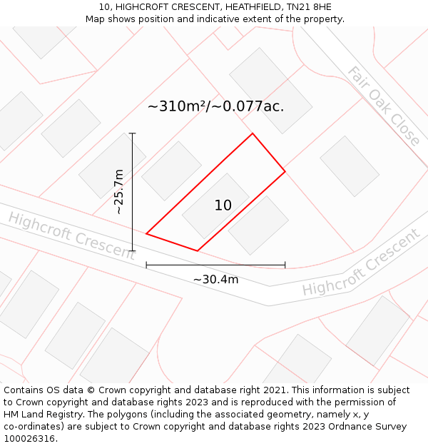 10, HIGHCROFT CRESCENT, HEATHFIELD, TN21 8HE: Plot and title map