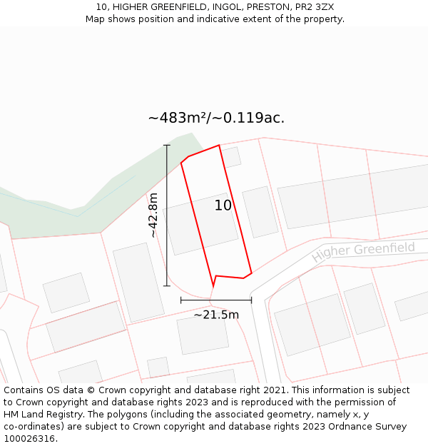 10, HIGHER GREENFIELD, INGOL, PRESTON, PR2 3ZX: Plot and title map