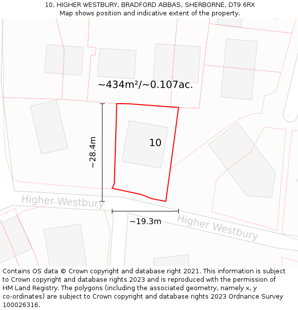 10, HIGHER WESTBURY, BRADFORD ABBAS, SHERBORNE, DT9 6RX: Plot and title map
