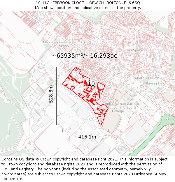 10, HIGHERBROOK CLOSE, HORWICH, BOLTON, BL6 6SQ: Plot and title map