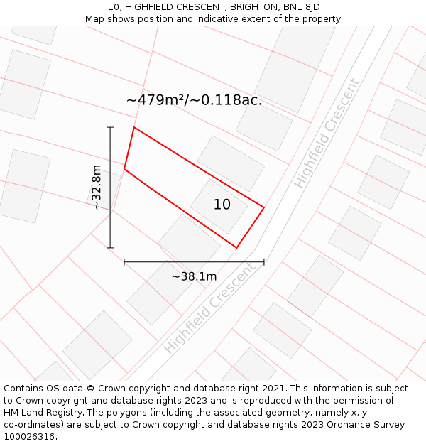 10, HIGHFIELD CRESCENT, BRIGHTON, BN1 8JD: Plot and title map