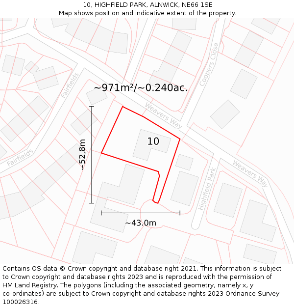 10, HIGHFIELD PARK, ALNWICK, NE66 1SE: Plot and title map