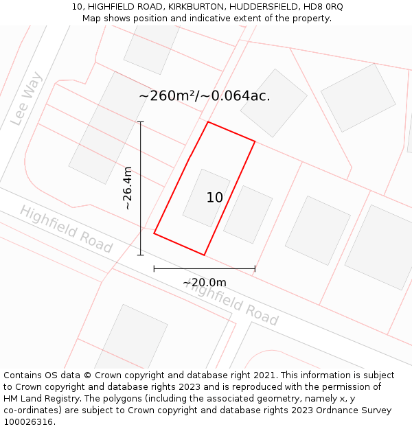 10, HIGHFIELD ROAD, KIRKBURTON, HUDDERSFIELD, HD8 0RQ: Plot and title map