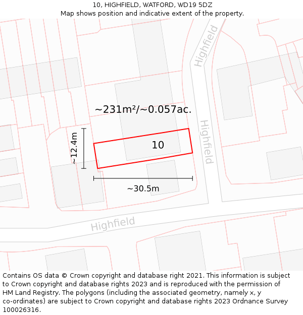 10, HIGHFIELD, WATFORD, WD19 5DZ: Plot and title map