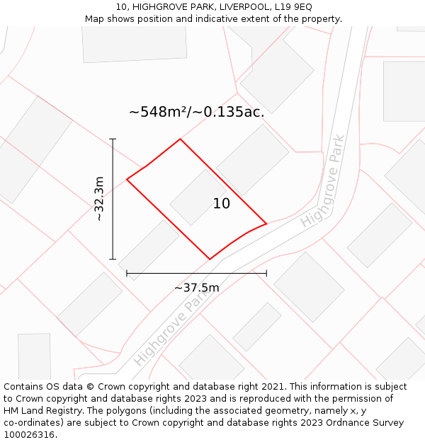 10, HIGHGROVE PARK, LIVERPOOL, L19 9EQ: Plot and title map