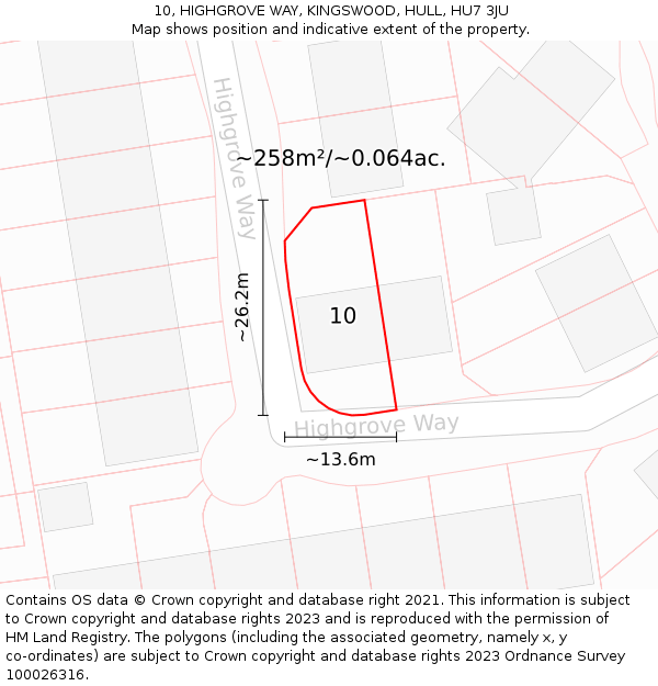 10, HIGHGROVE WAY, KINGSWOOD, HULL, HU7 3JU: Plot and title map