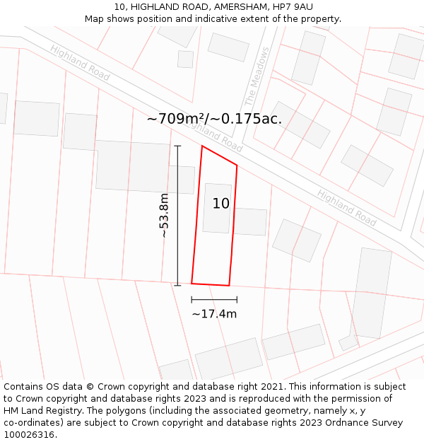 10, HIGHLAND ROAD, AMERSHAM, HP7 9AU: Plot and title map