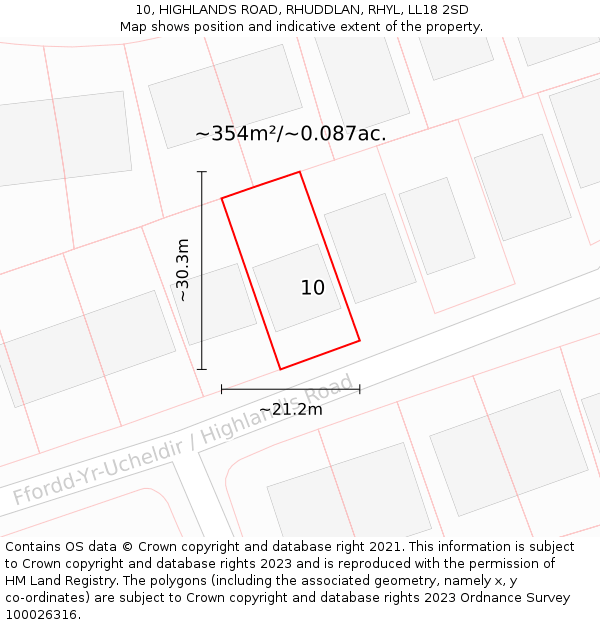 10, HIGHLANDS ROAD, RHUDDLAN, RHYL, LL18 2SD: Plot and title map