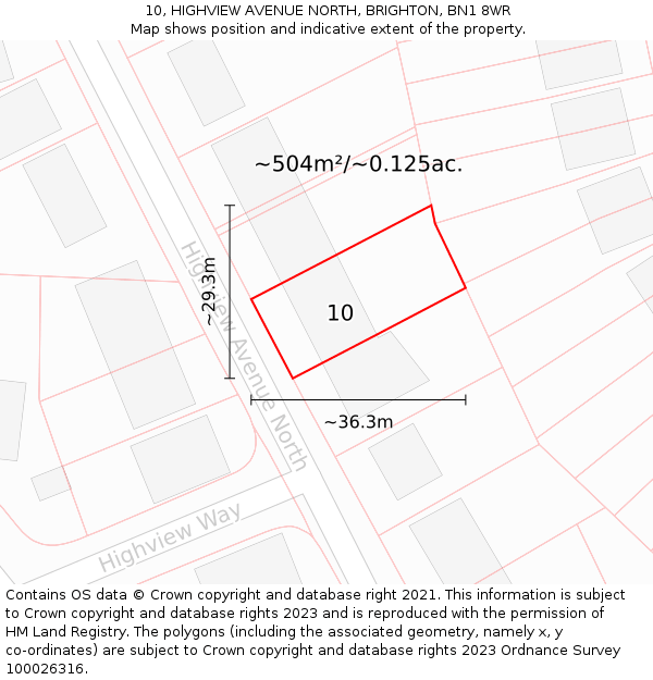 10, HIGHVIEW AVENUE NORTH, BRIGHTON, BN1 8WR: Plot and title map