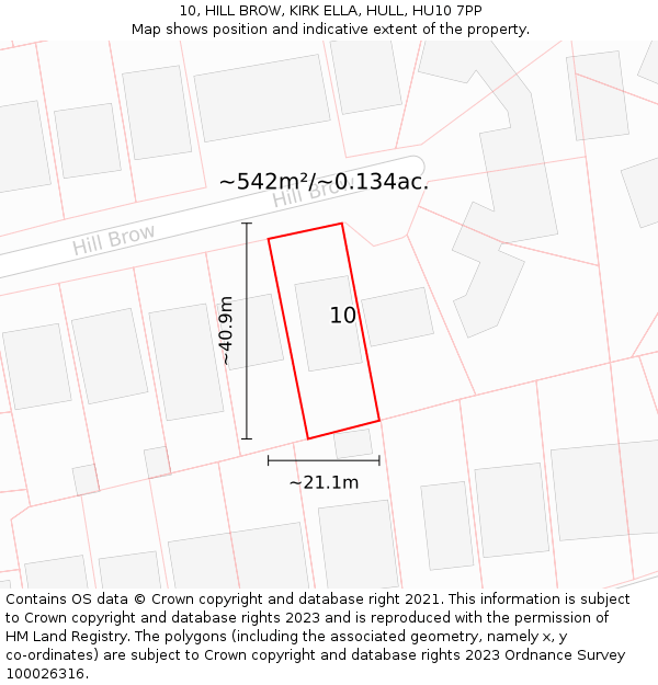 10, HILL BROW, KIRK ELLA, HULL, HU10 7PP: Plot and title map
