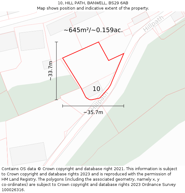 10, HILL PATH, BANWELL, BS29 6AB: Plot and title map