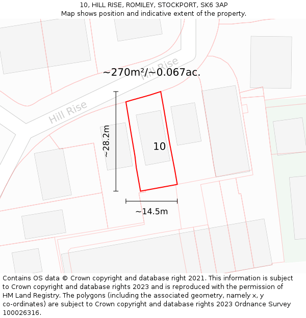 10, HILL RISE, ROMILEY, STOCKPORT, SK6 3AP: Plot and title map