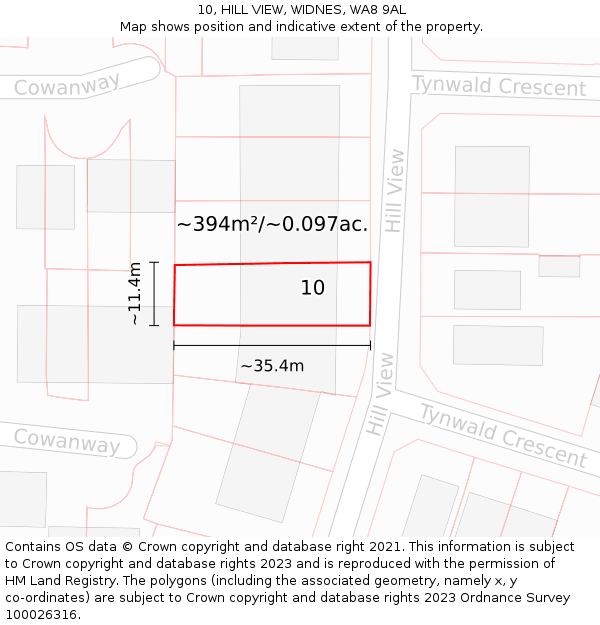 10, HILL VIEW, WIDNES, WA8 9AL: Plot and title map