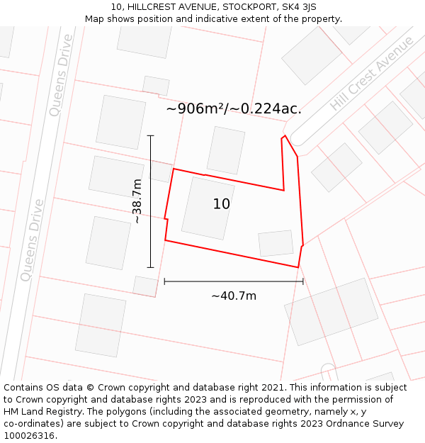 10, HILLCREST AVENUE, STOCKPORT, SK4 3JS: Plot and title map